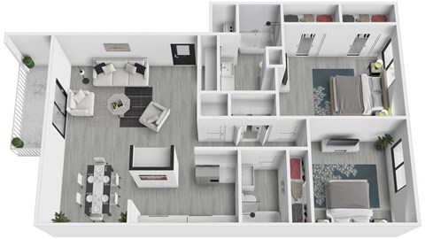 Floor plan for 2 beds, 2 baths, 1159 sqft